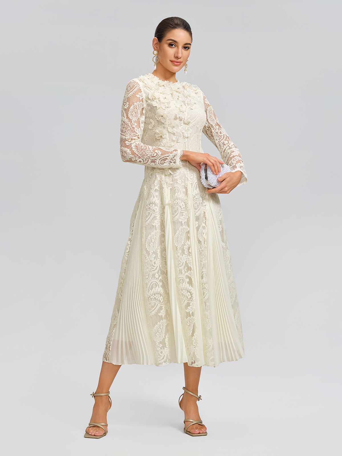 Paisley Lace Side-Pleat Dress