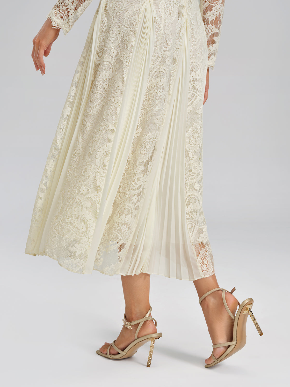Paisley Lace Side-Pleat Dress