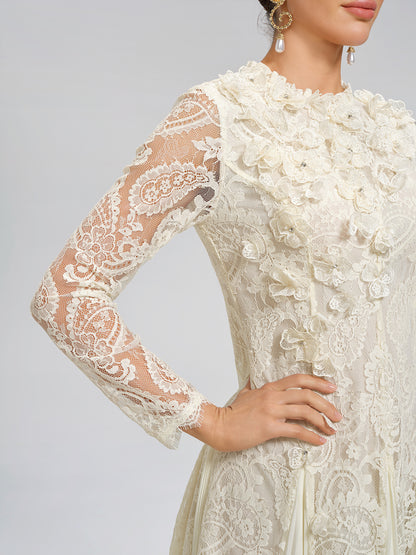 Paisley Lace Side-Pleat Dress