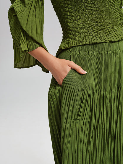 Pleated Fuzzy-Trim Mermaid Stretch Set