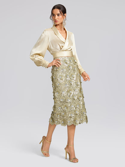100% Silk Satin Adjustable Tie V-Neck Blouse