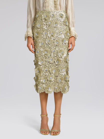Allover Hand-Beaded Sequin Embroidered Floral Skirt
