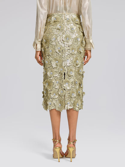 Allover Hand-Beaded Sequin Embroidered Floral Skirt