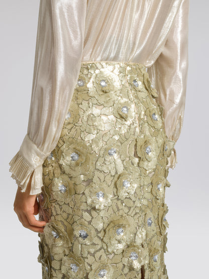 Allover Hand-Beaded Sequin Embroidered Floral Skirt