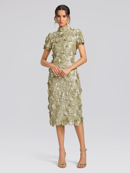 Allover Sequin Embroidered Floral Dress