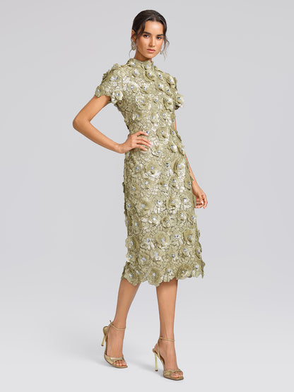 Allover Sequin Embroidered Floral Dress