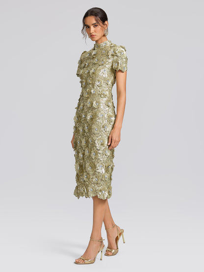 Allover Sequin Embroidered Floral Dress