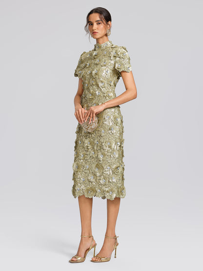 Allover Sequin Embroidered Floral Dress