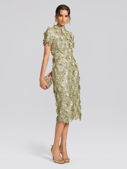 Allover Sequin Embroidered Floral Dress