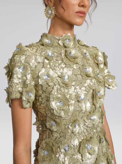 Allover Sequin Embroidered Floral Dress