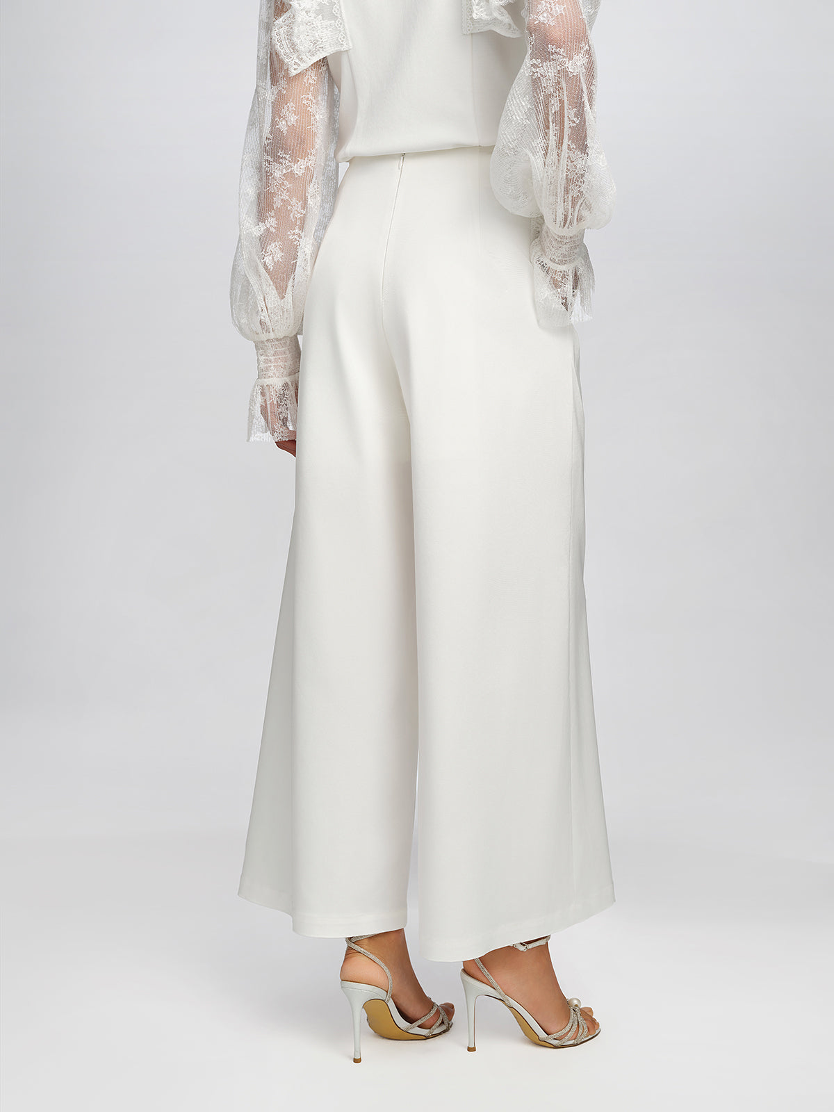 Woven Pearl Beaded Embroidered Wide-Leg Pants