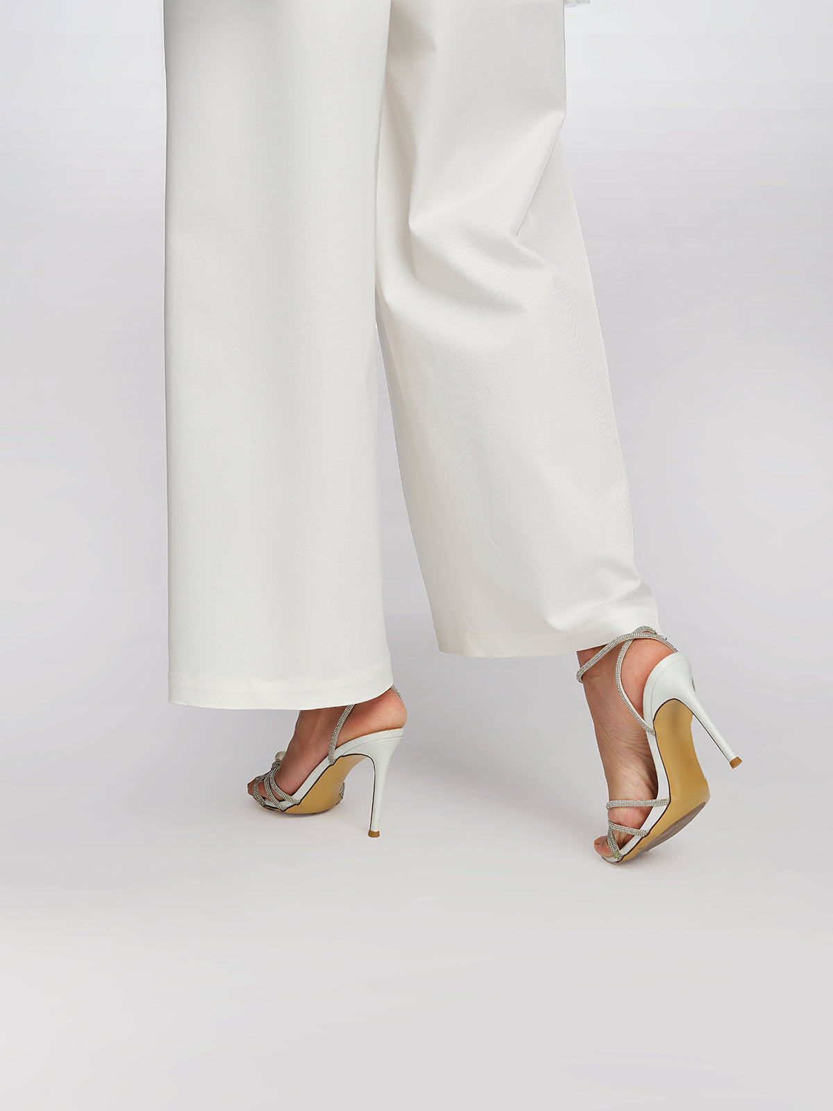 Woven Pearl Beaded Embroidered Wide-Leg Pants