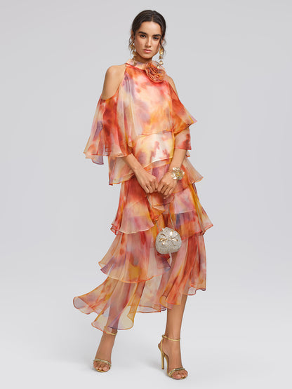 Silk Tie-Dye Ruffled Vacation Skirt