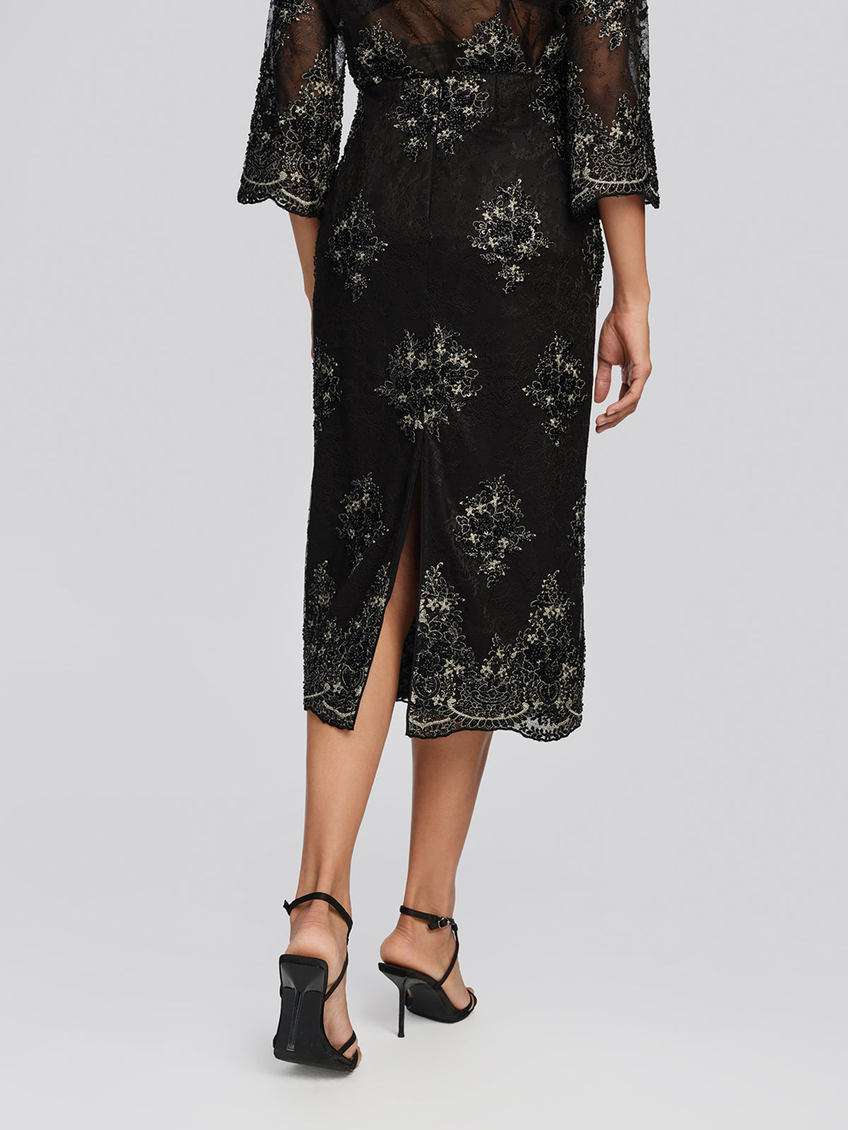 Sheer Mesh Lace Floral Embroidered Beaded Skirt