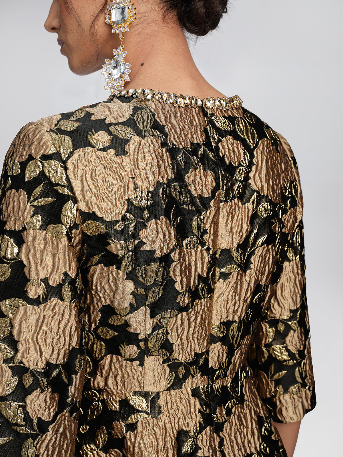 Embossed Jacquard Beaded Collar Dress