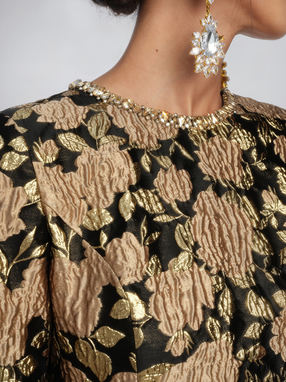Embossed Jacquard Beaded Collar Dress