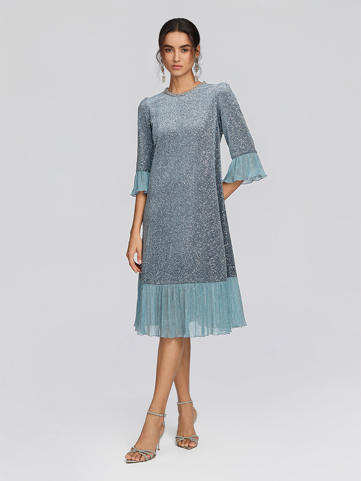 Sequin Velvet Pleated Ruffle Dress
