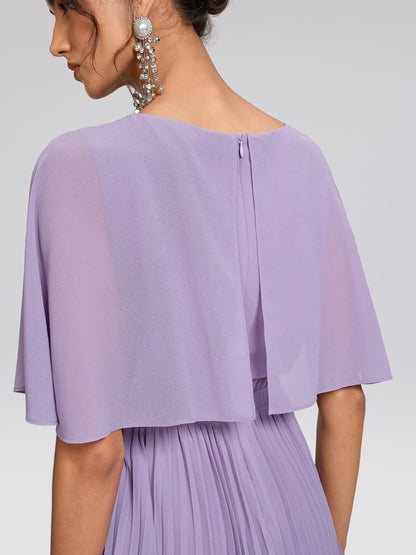 Embroidered Pleated Maxi Dress (Detachable Floral & Waist Tie Included)