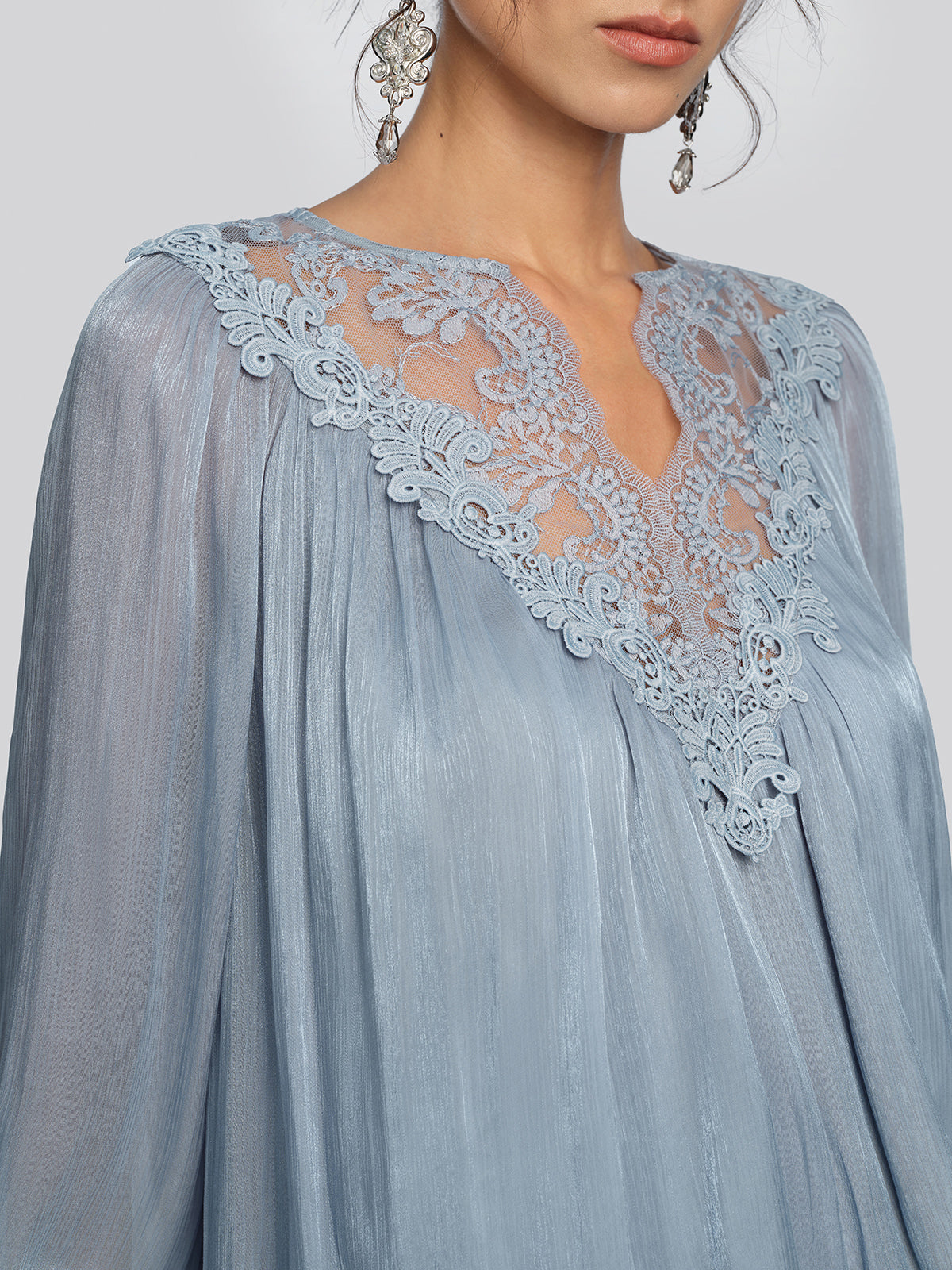 Pearlescent Organza Guipure Lace V-Neck Blouse
