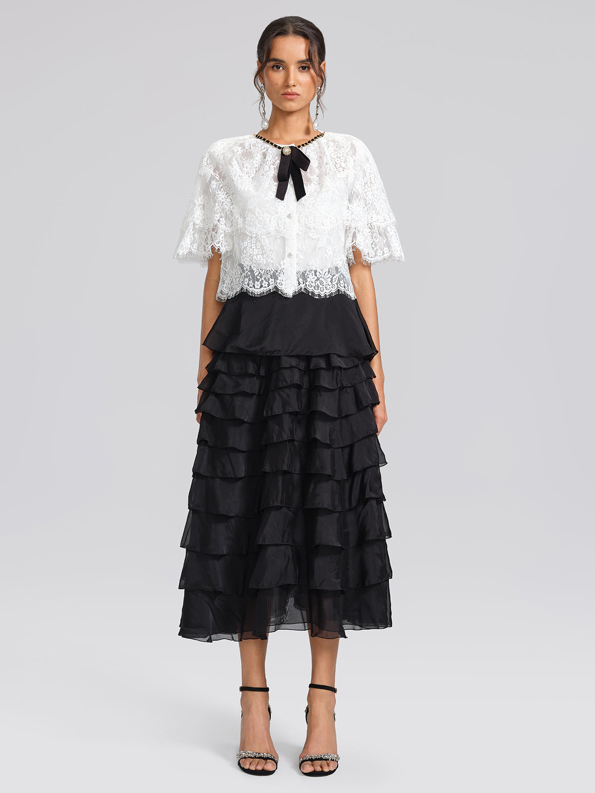 Lace Bow Tie French Style Blouse(Camisole Included)