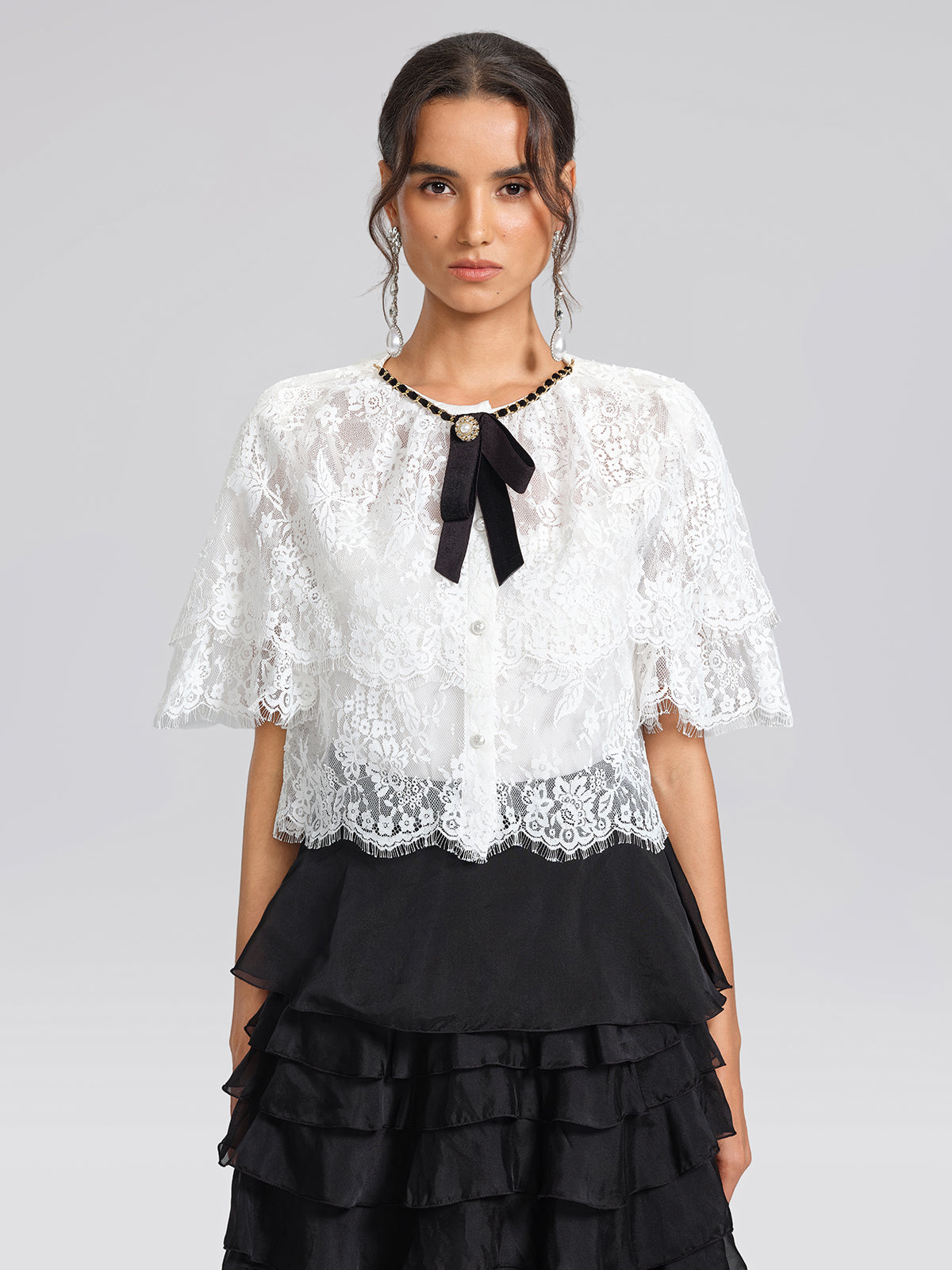 Lace Bow Tie French Style Blouse(Camisole Included)