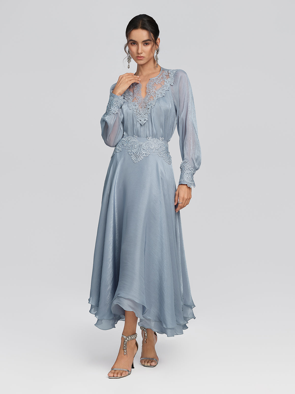Pearlescent Organza Guipure Lace A-Line Skirt