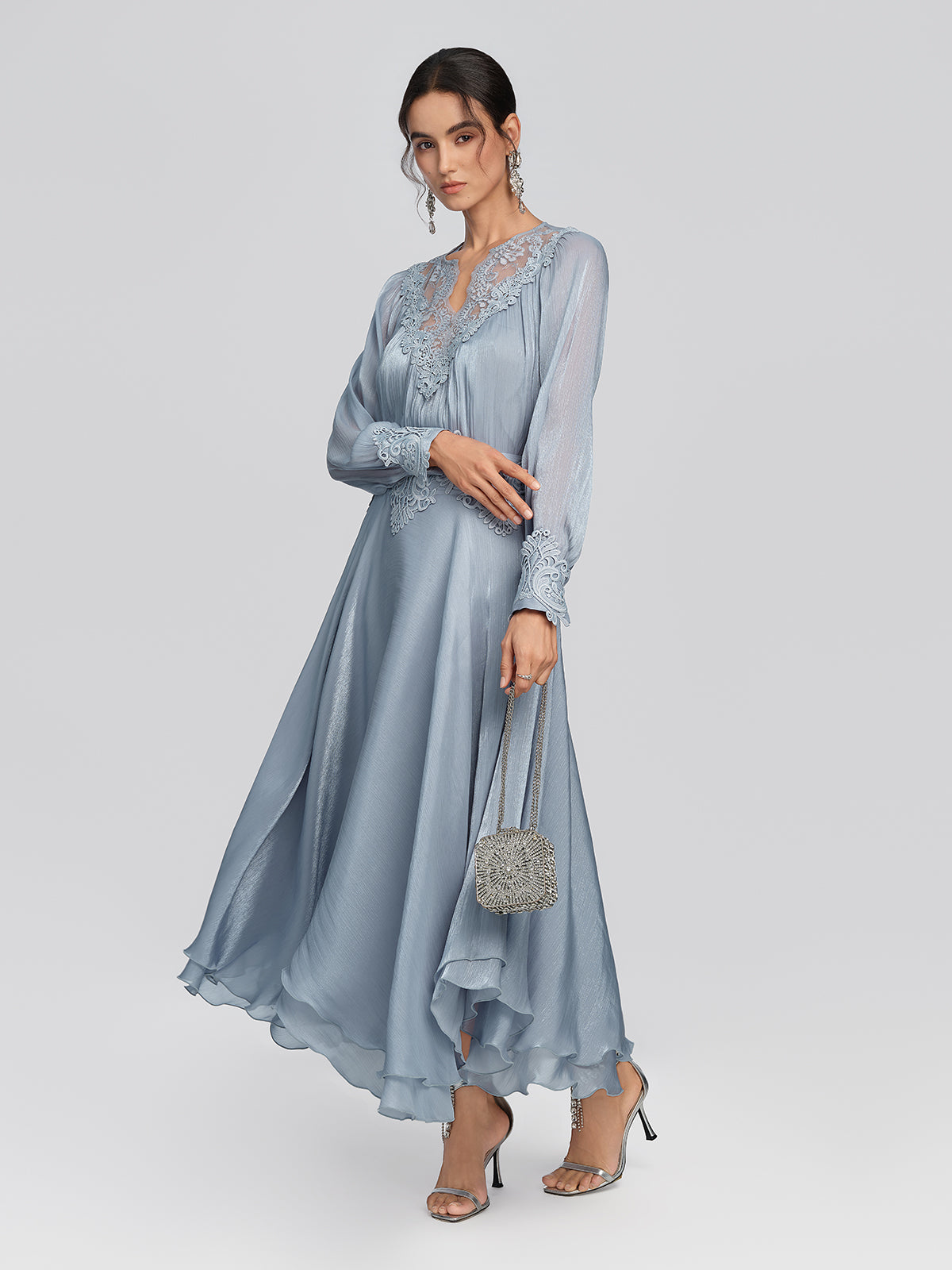 Pearlescent Organza Guipure Lace V-Neck Blouse