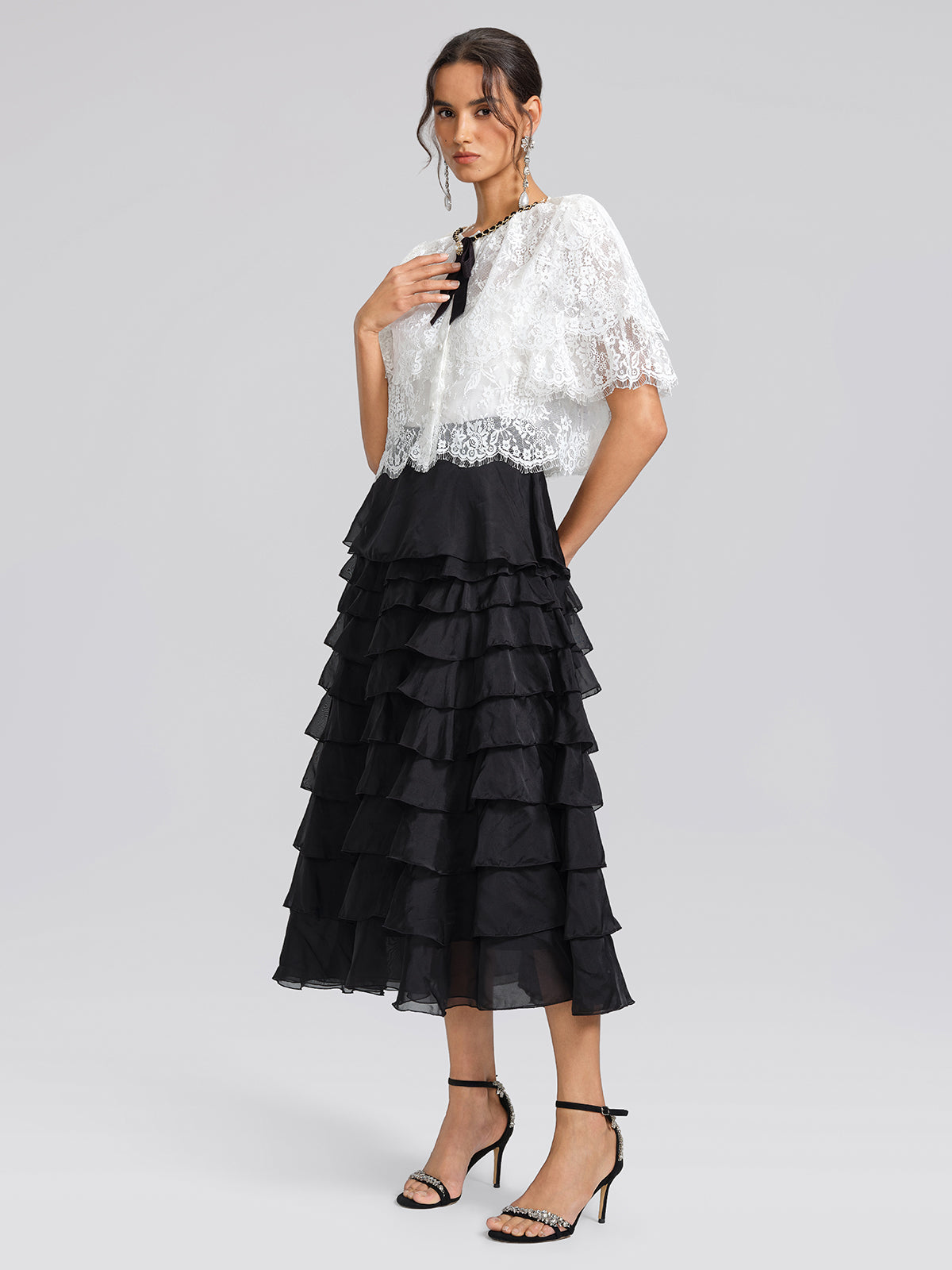 Lace Bow Tie French Style Blouse(Camisole Included)