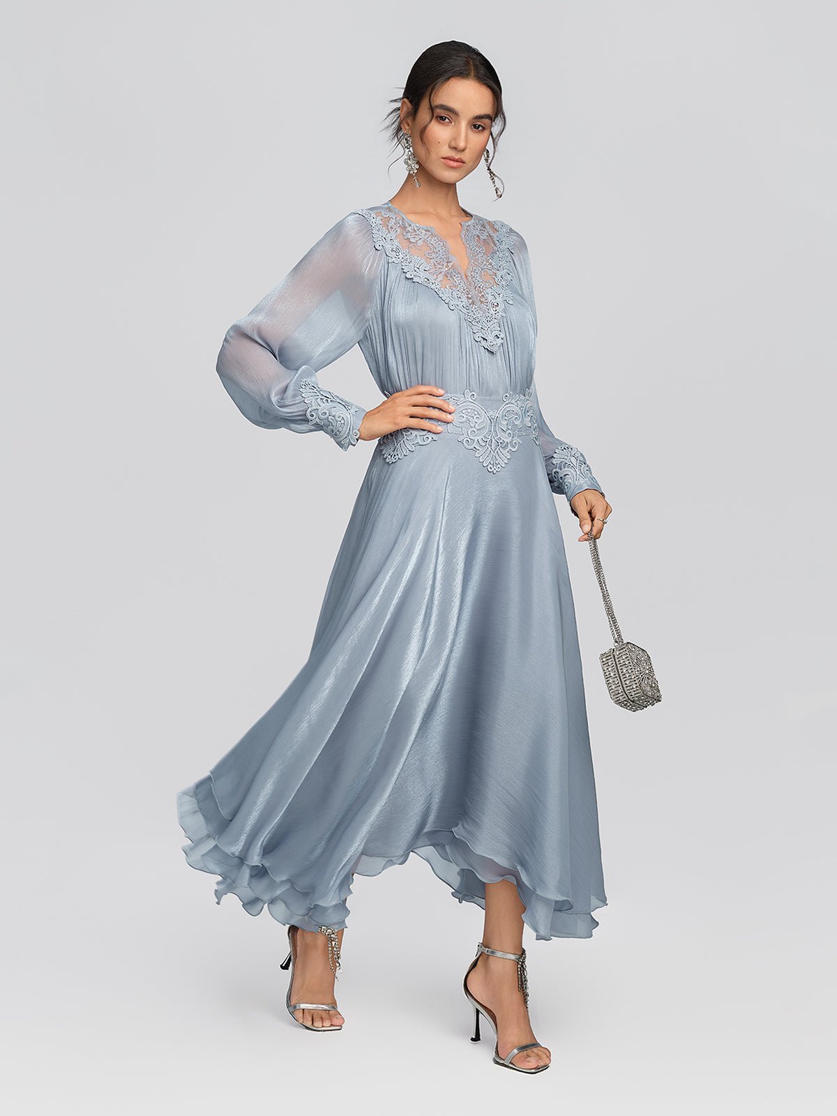 Pearlescent Organza Guipure Lace A-Line Skirt