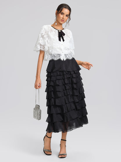 Lace Bow Tie French Style Blouse(Camisole Included)