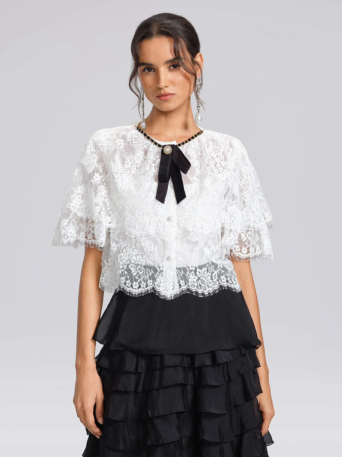 Lace Bow Tie French Style Blouse(Camisole Included)