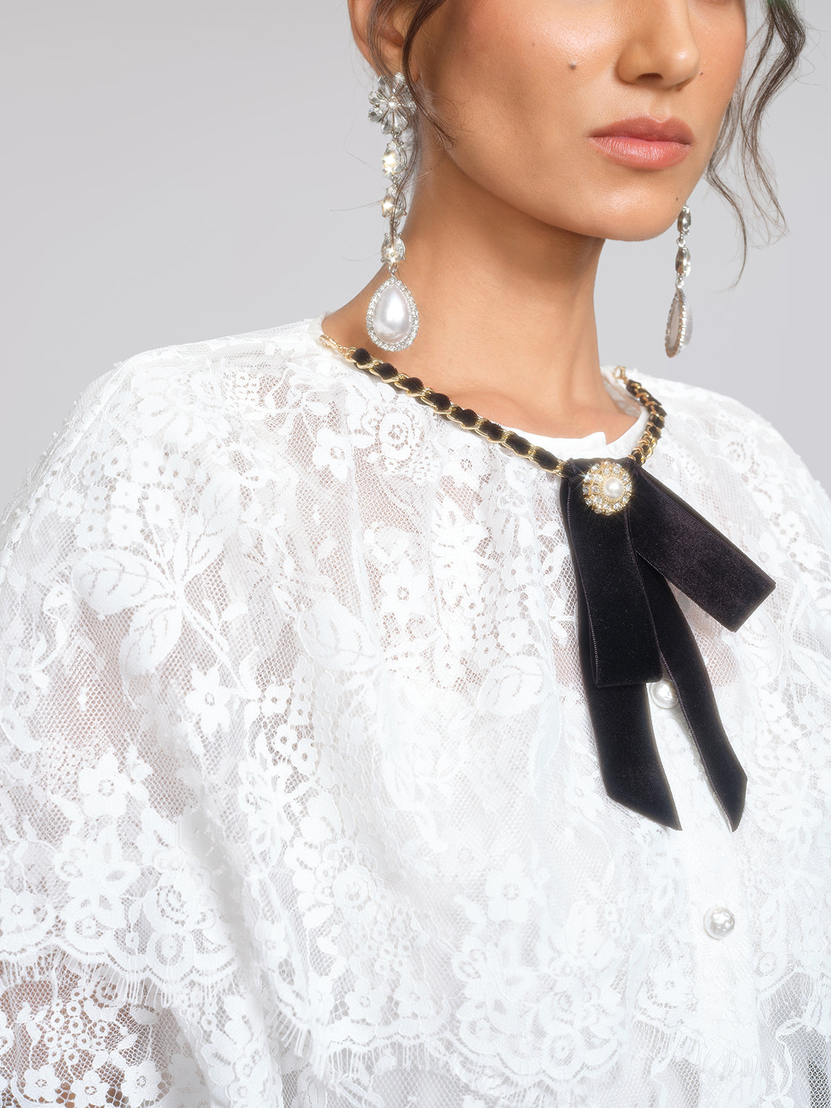 Lace Bow Tie French Style Blouse(Camisole Included)