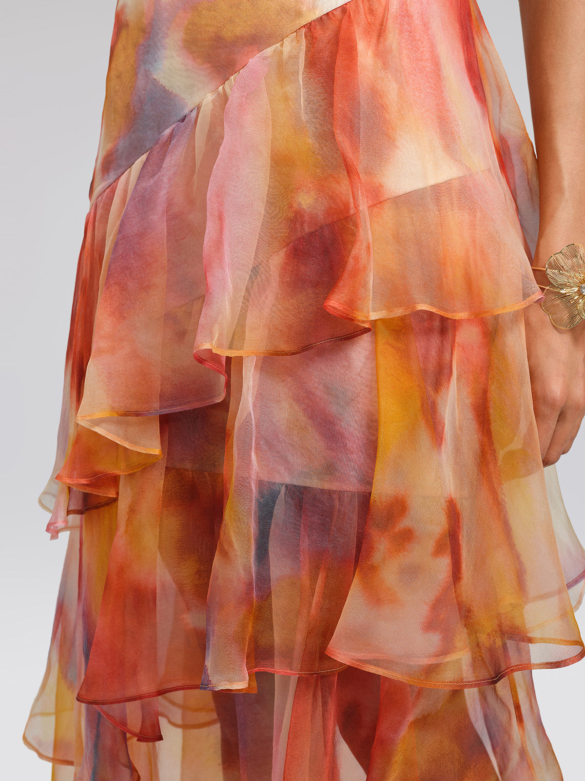 Silk Tie-Dye Ruffled Vacation Skirt