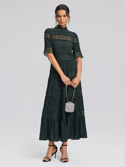 French Lace Panel Ruffle Dress