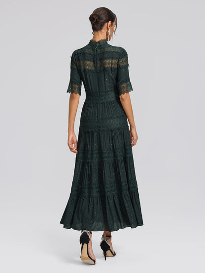 French Lace Panel Ruffle Dress