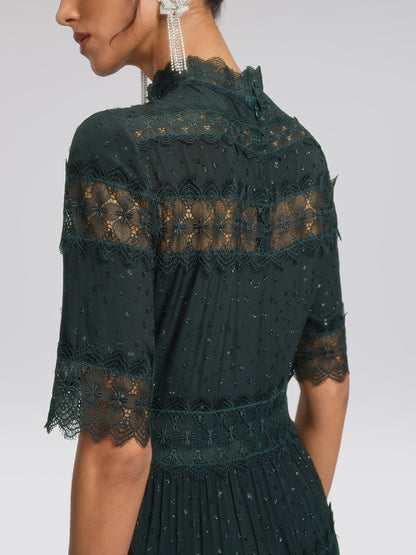 French Lace Panel Ruffle Dress