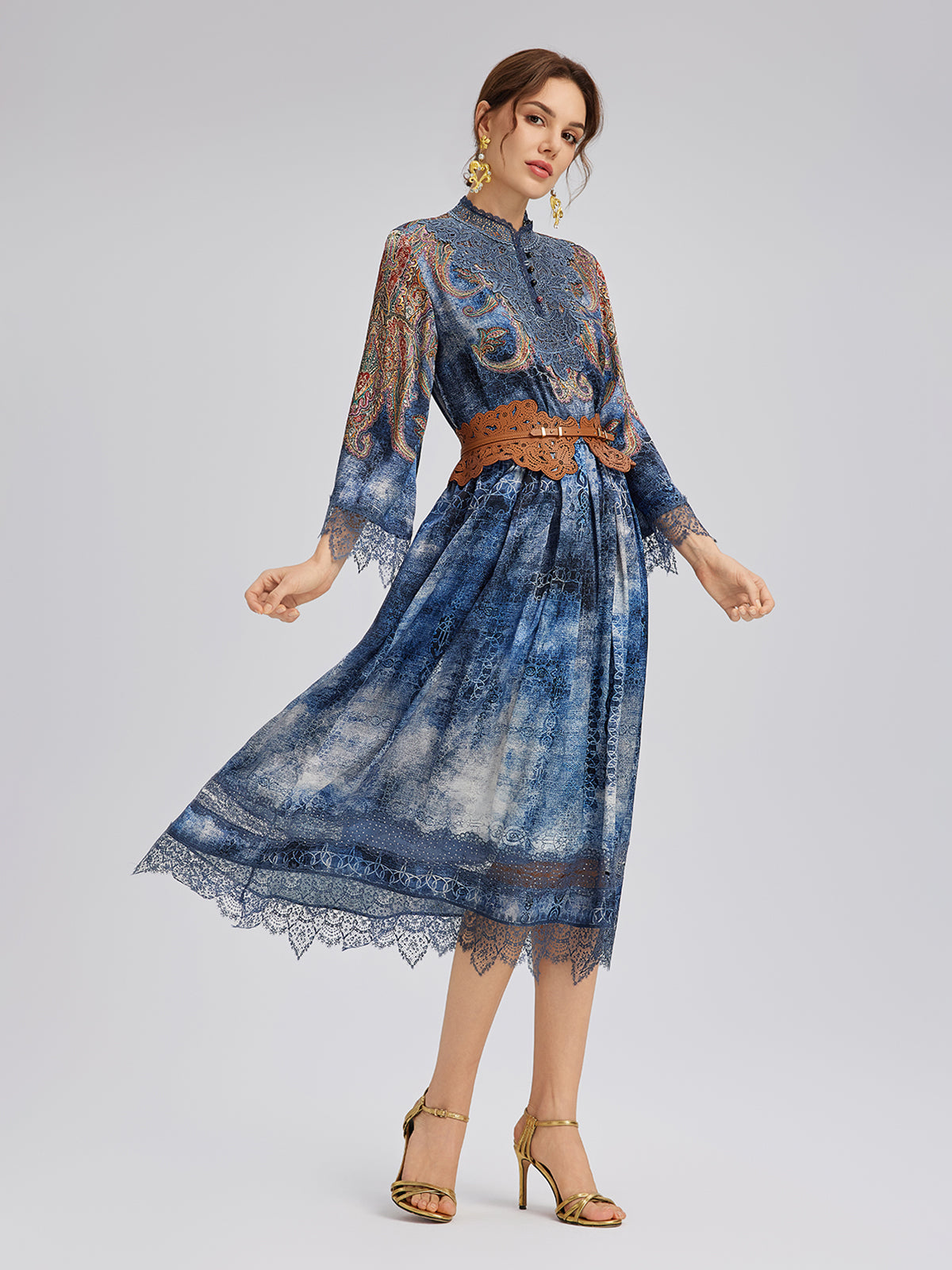 Final Sale | 100% Silk Paisley Tie-Dye Stand Collar Blouse