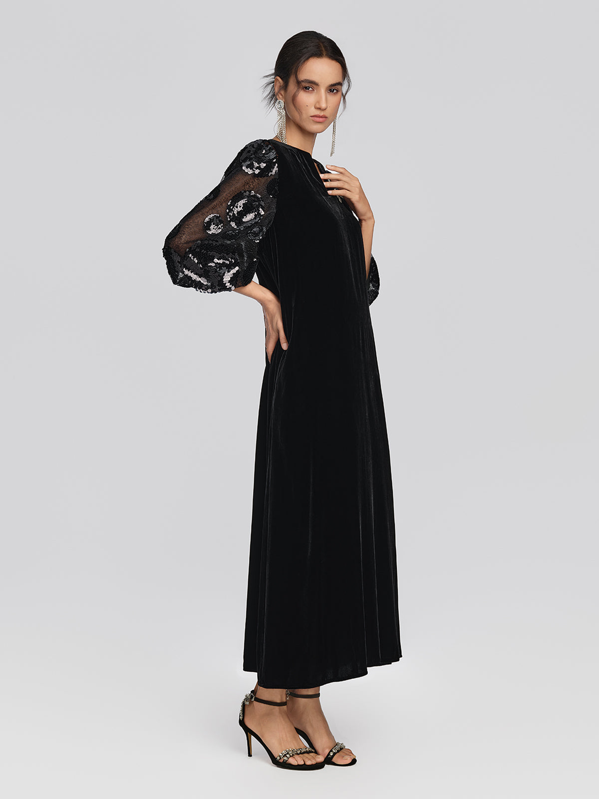 Silk Velvet Sequin Floral Dress