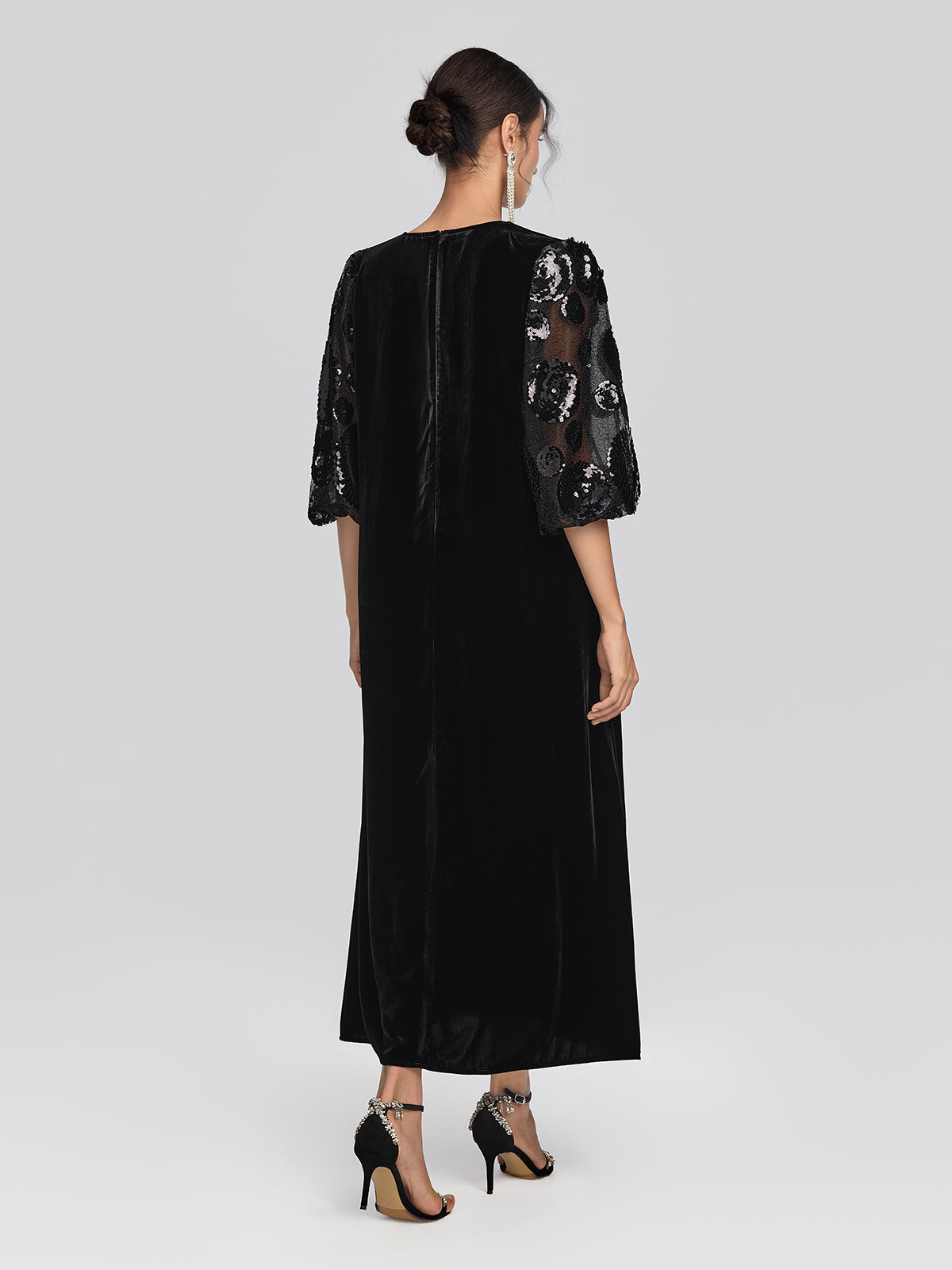 Silk Velvet Sequin Floral Dress