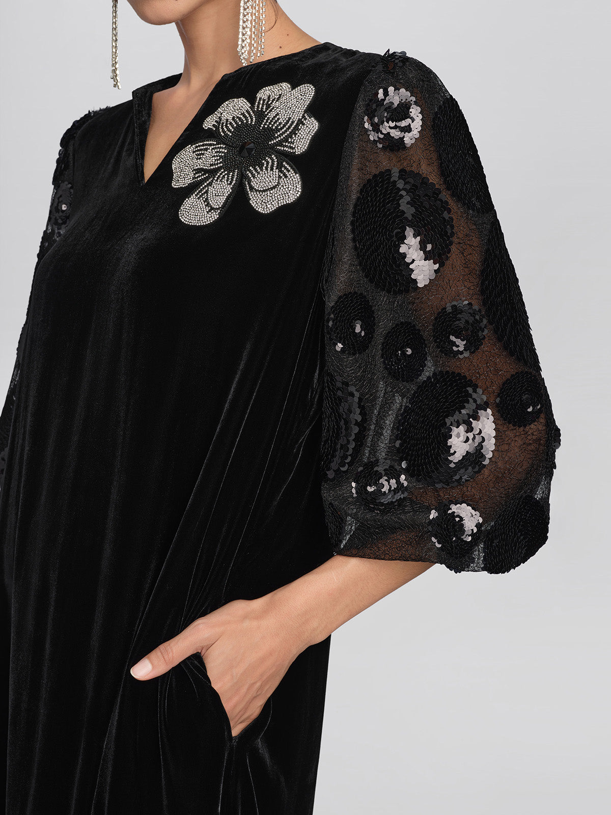 Silk Velvet Sequin Floral Dress