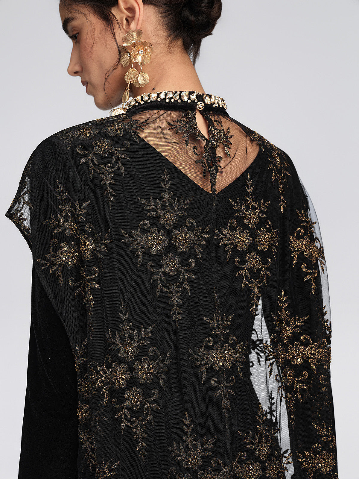 Embroidered Mesh Velvet Beaded Set