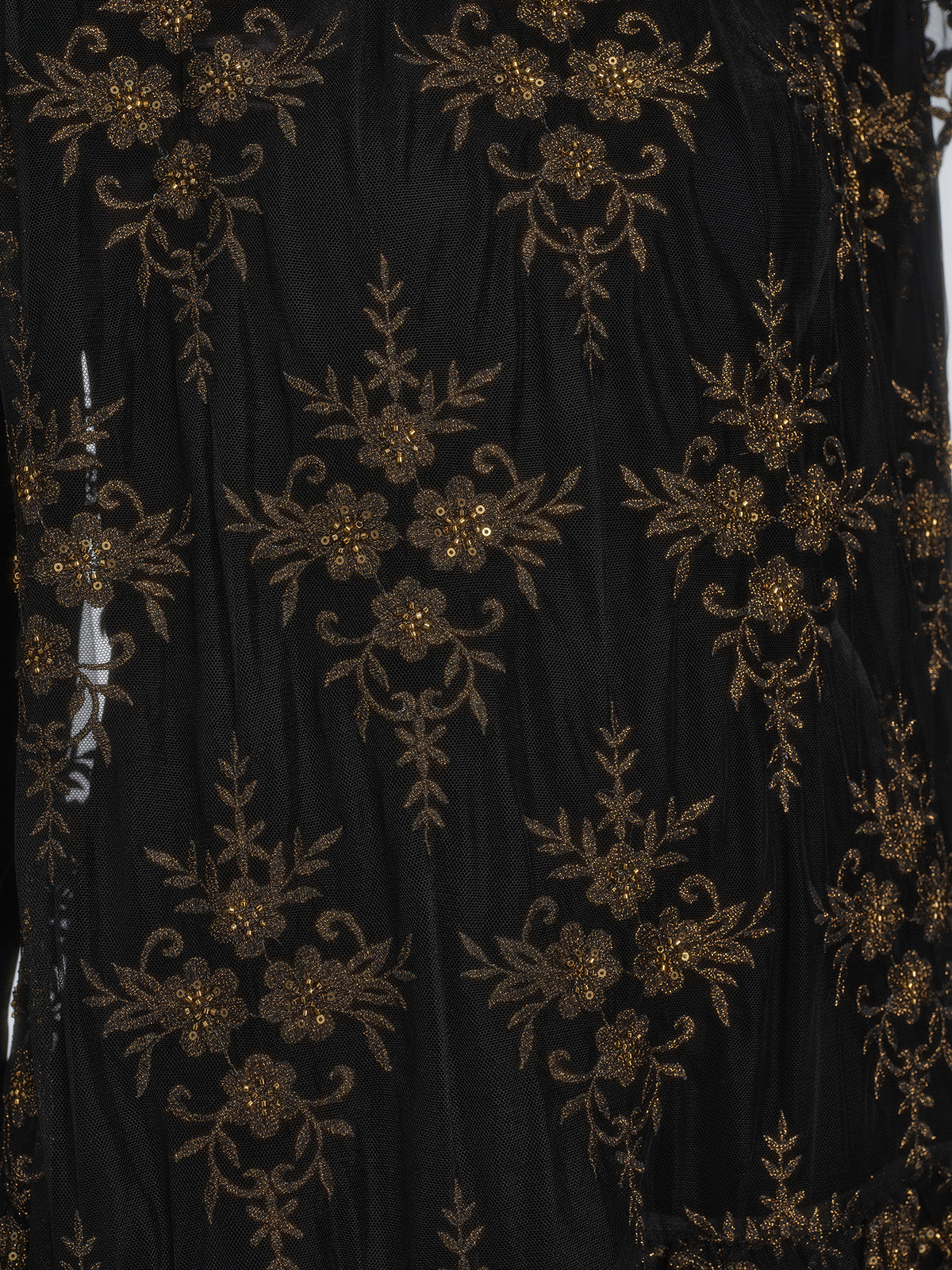 Embroidered Mesh Velvet Beaded Set