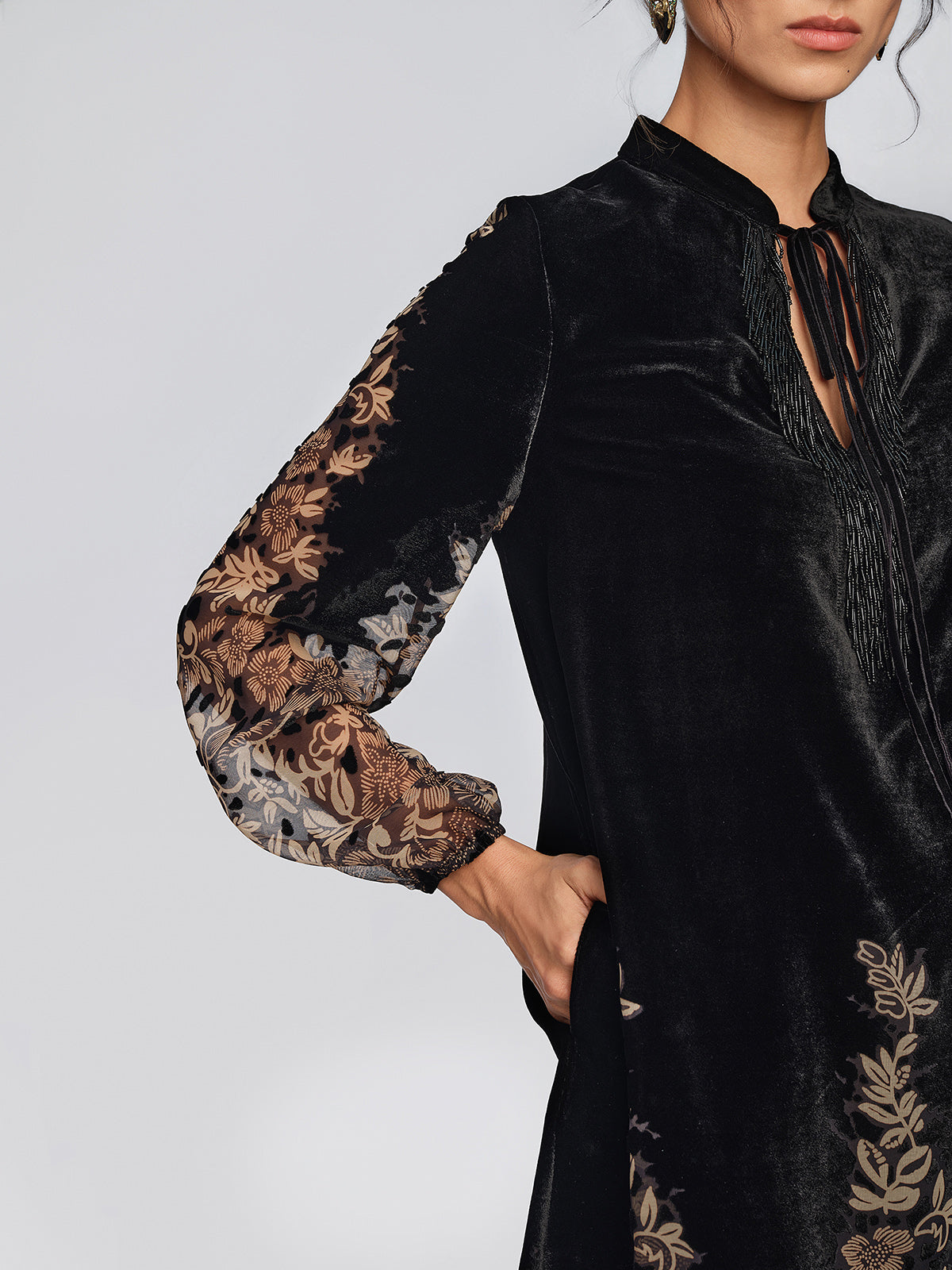 Velvet Burnout Floral Beaded Dress