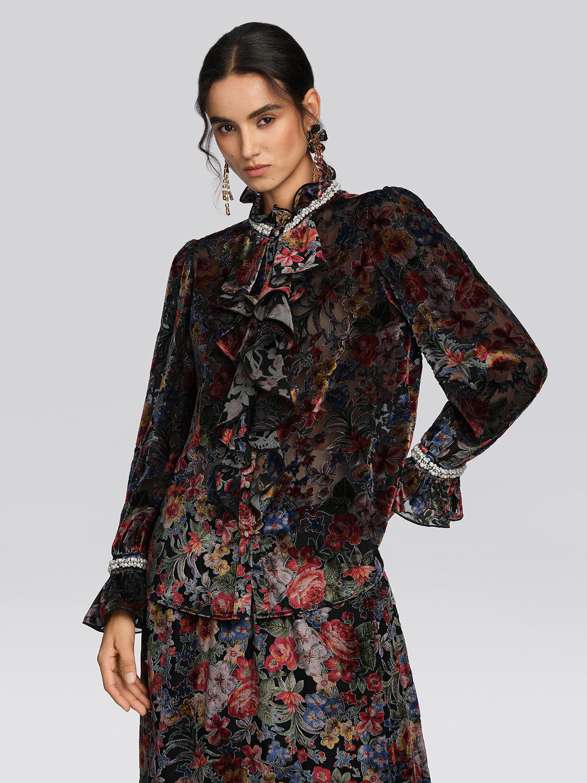 Burnout Velvet Floral Pearl Shirt