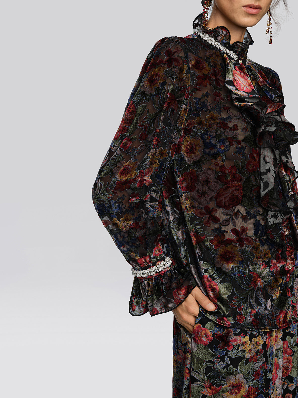 Burnout Velvet Floral Pearl Shirt