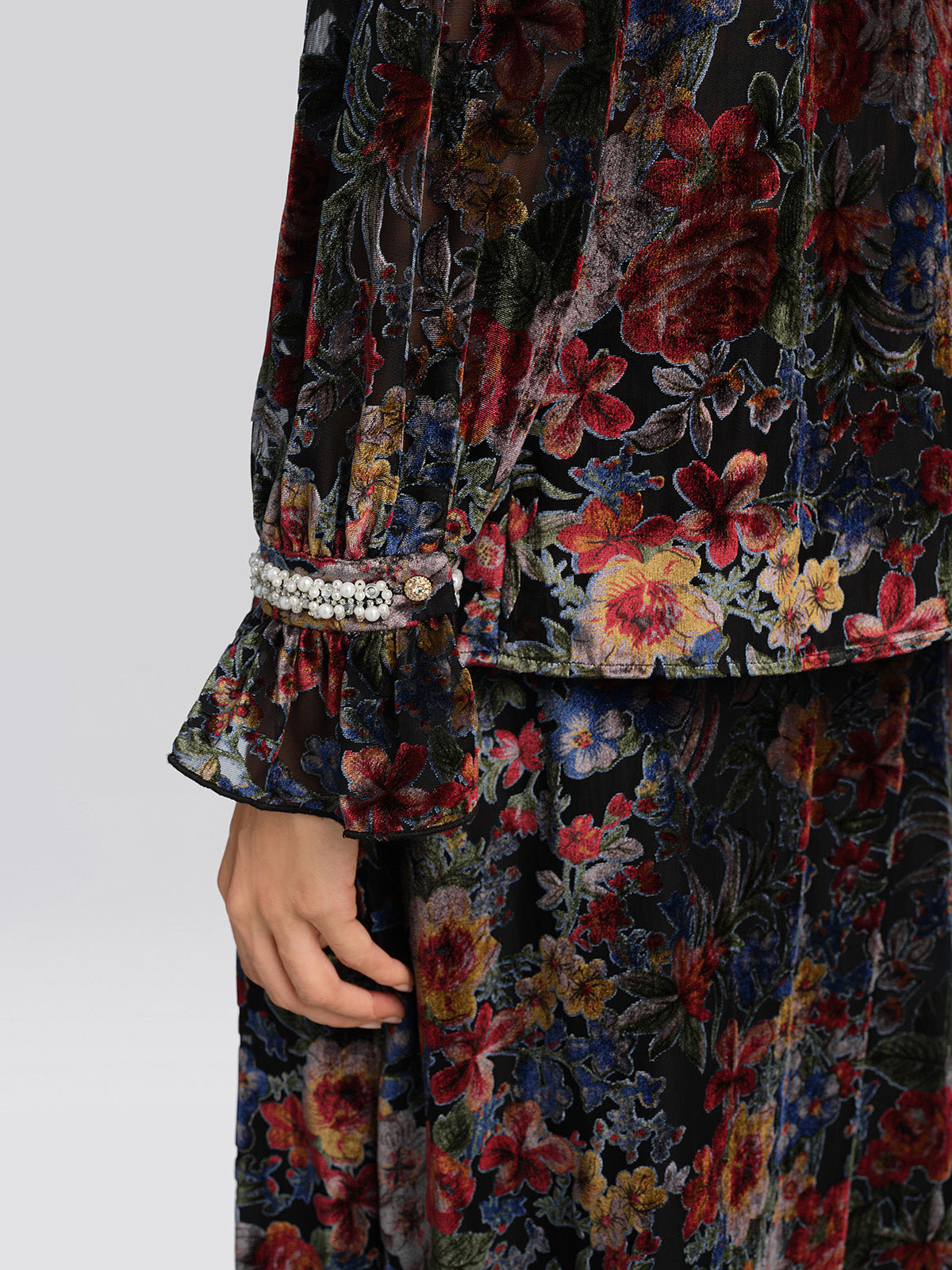 Burnout Velvet Floral Pearl Shirt