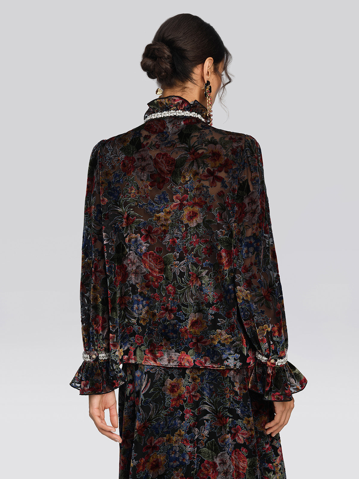 Burnout Velvet Floral Pearl Shirt