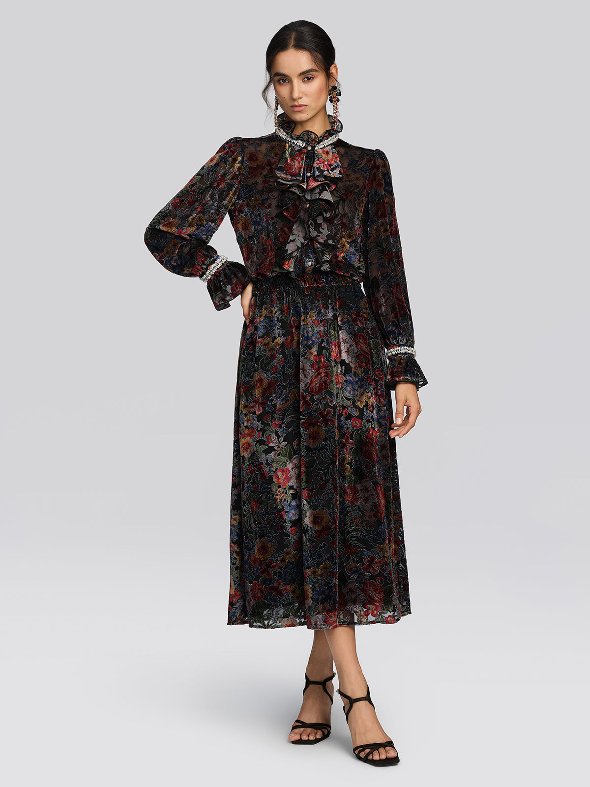 Burnout Velvet Floral Pearl Shirt