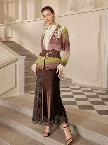 Pleated Lace-Ruffle Trim Bow-Tie Blouse