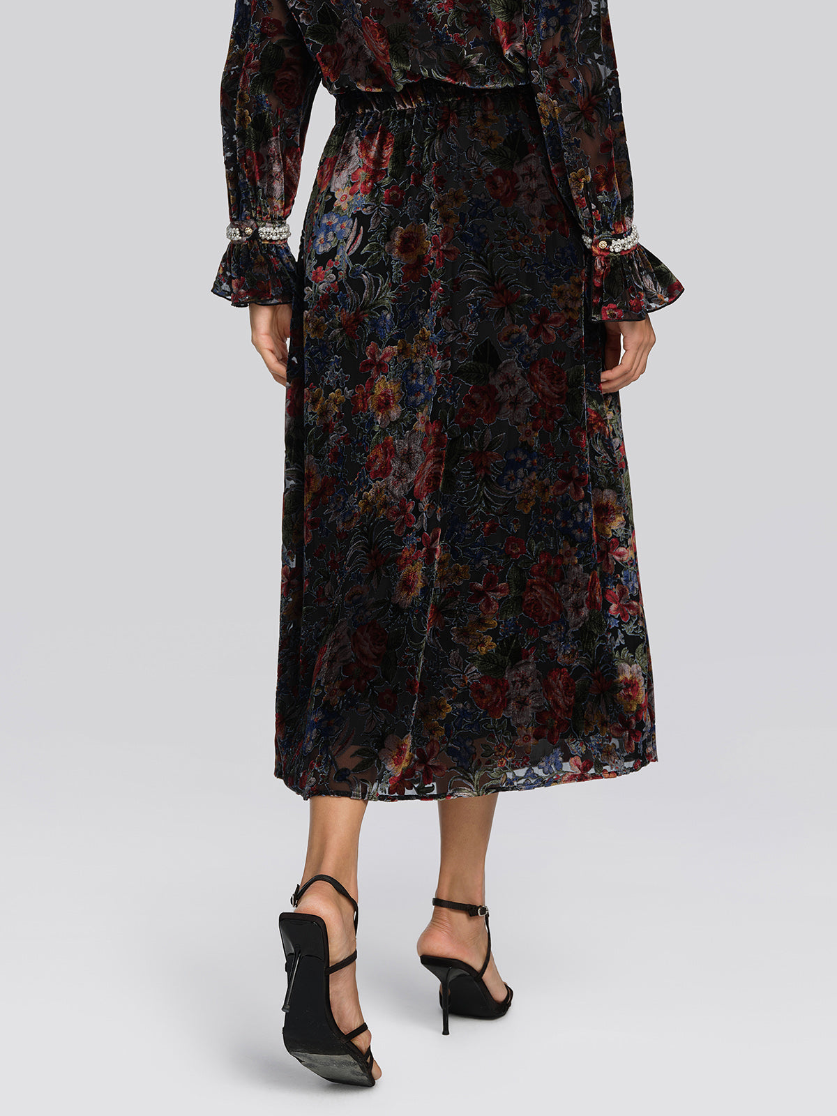 Burnout Velvet Floral A-Line Skirt
